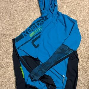 Reebok Teal Hooded Performance hooded shirt with Black Panels